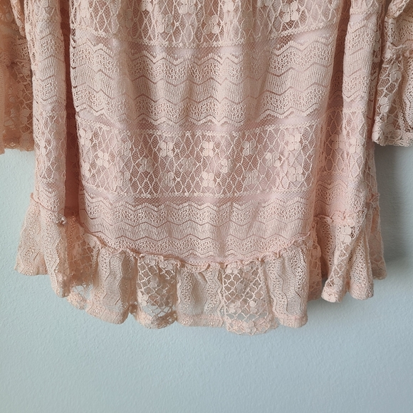 Style & Co Champagne Pink Long Sleeve Lace Top - Picture 6 of 11